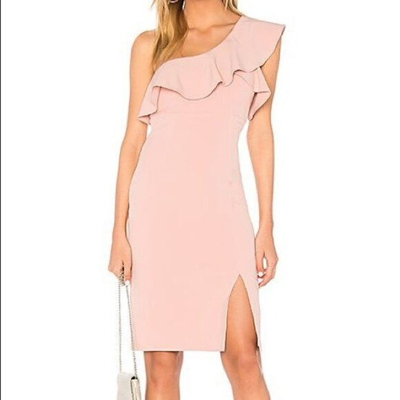 Bardot One Shoulder Ruffle Sheath Dress Pink 8 wedding cocktail preppy r… - Picture 1 of 12